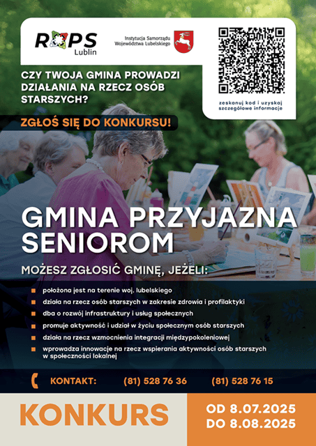 Plakat zachęcający do udziału w konkursie "Gmina przyjazna Seniorom", organizowanym przez ROPS