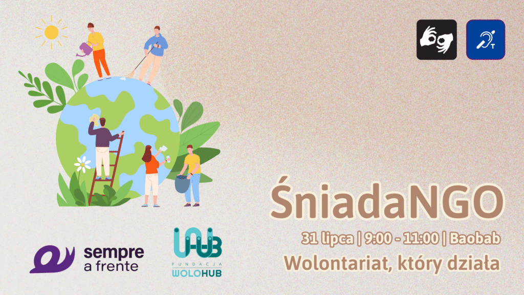 Baner wydarzenia z logotypami organizatorów i dwoma piktogramami: PJM oraz pętli indukcyjnej