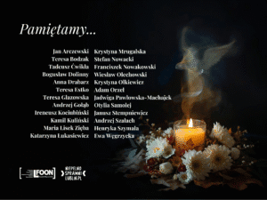 Grafika okolicznościowa z listą zmarłych Przyjaciół LFOON-SW