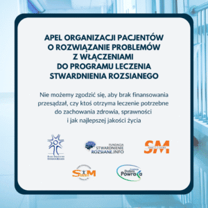 Grafika apelu o poprawę dostępu do leczenia w programach leczenia stwardnienia rozsianego.