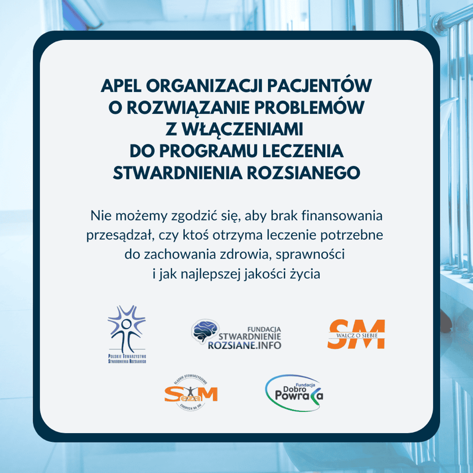 Grafika apelu o poprawę dostępu do leczenia w programach leczenia stwardnienia rozsianego.