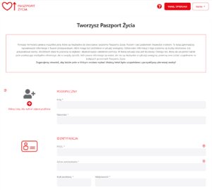 Widok formularza do tworzenia Paszportu Życia