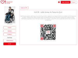 Widok ekranu z kodem QR pozwalającym uzyskać szybki dostęp do I poziomu Paszportu Życia
