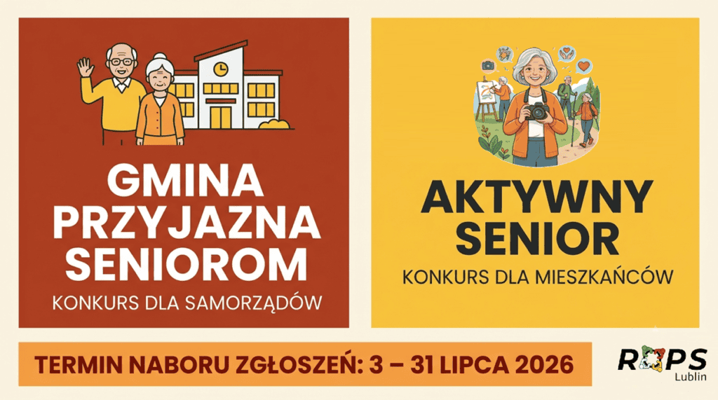 Grafika promująca konkursy „Gmina przyjazna seniorom” i „Aktywny senior”