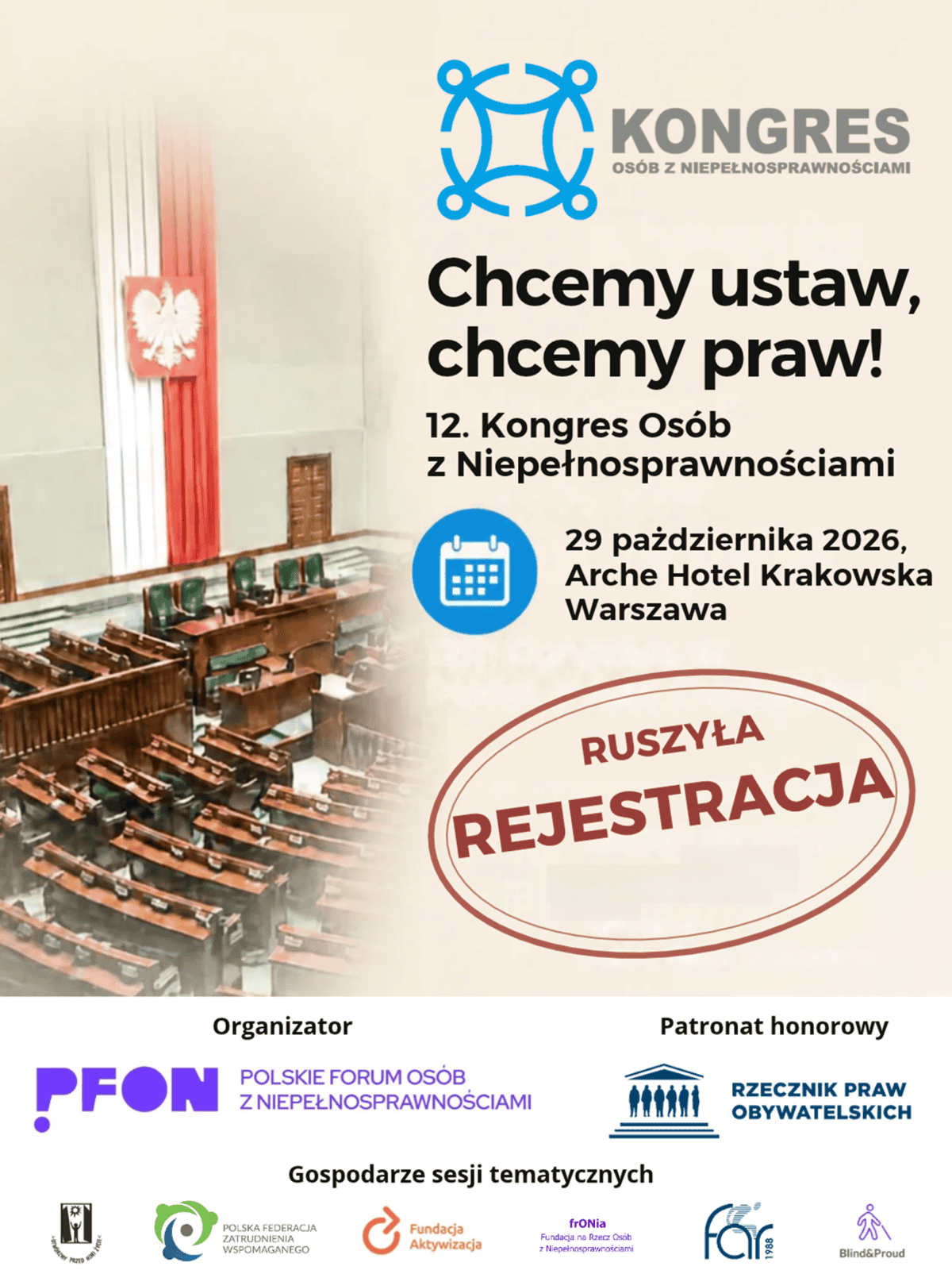 Zaproszenie do udziału w 12. Kongresie Osób z Niepełnosprawnościami „Chcemy ustaw, chcemy praw!”