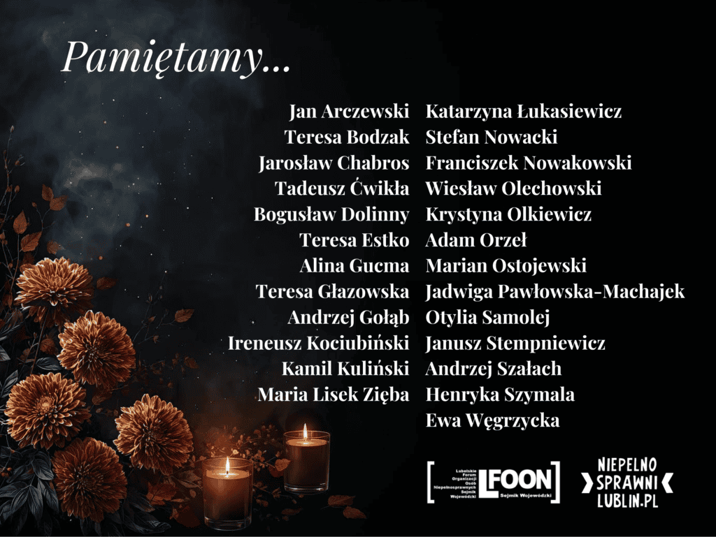 Grafika okolicznościowa z listą zmarłych Przyjaciół LFOON-SW